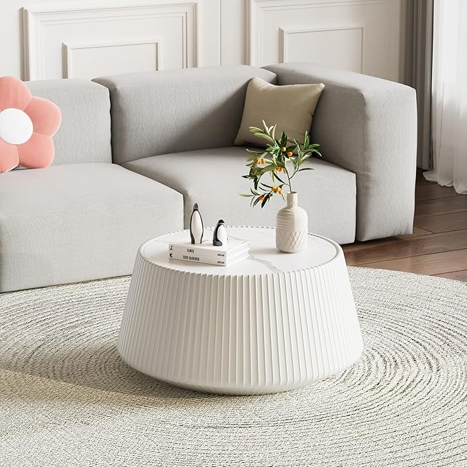 26.77" Marble Coffee Table, Modern Cup Shaped Coffee Table