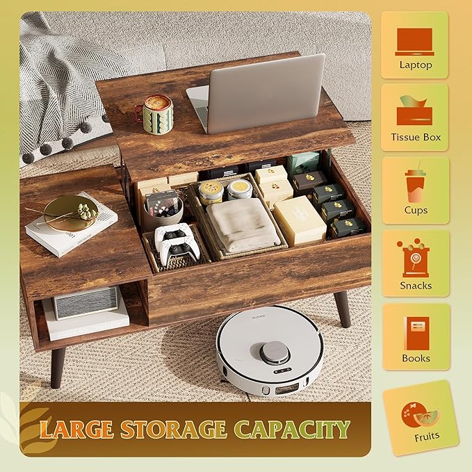 WLIVE Coffee Table with Storage & Lifting Top