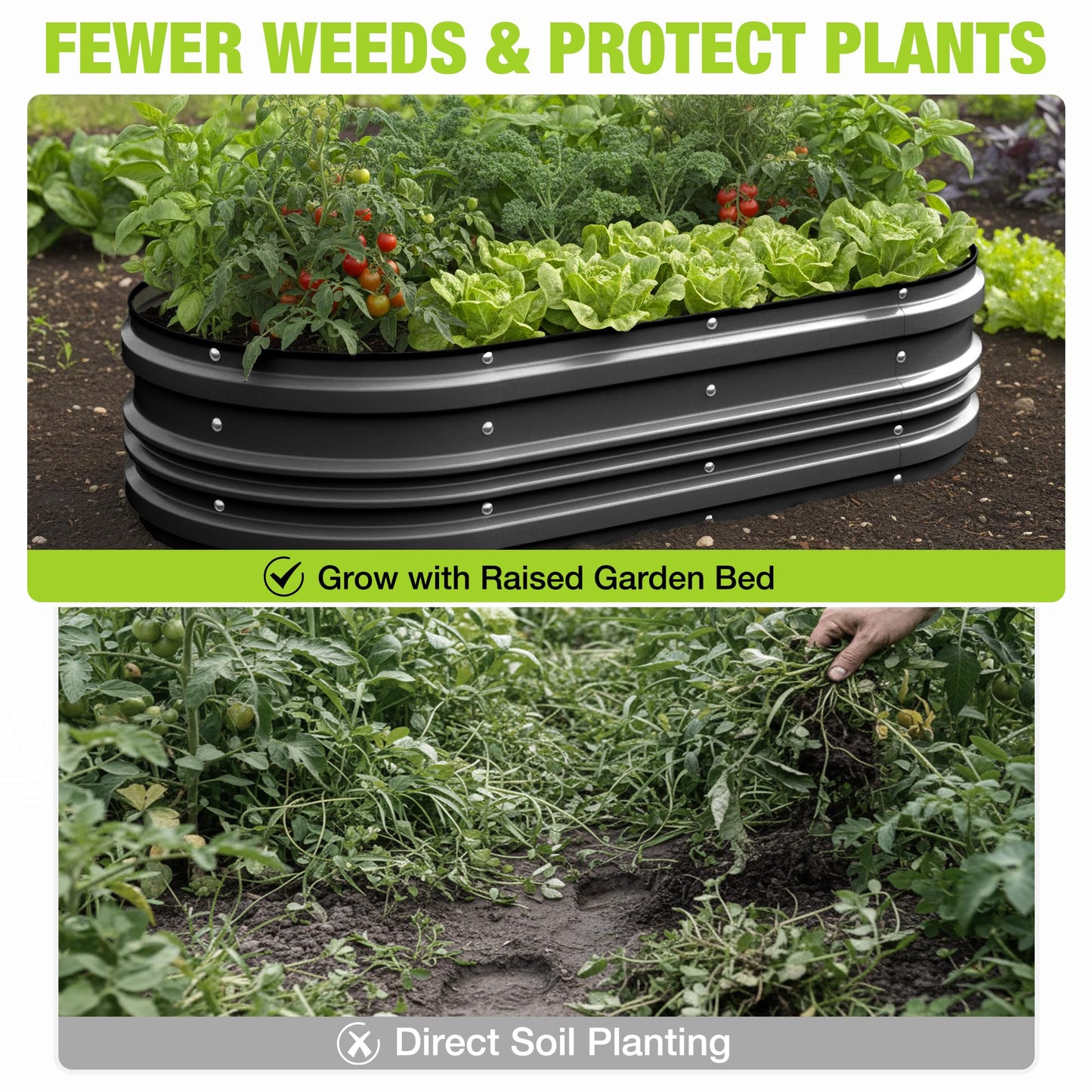 WORKPRO 2PK 4x2x1ft Outdoor Galvanized Raised Garden Bed Kit, Rust & Corrosion Protection, Easy Assembly, Safe Edge, Ideal for Vegetables & Flowers, Black