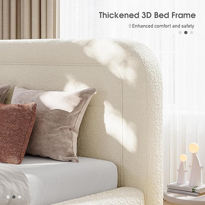 Homkdom Cloud Bed Frame and Headboard, Upholstered Soft King Size Bed Frame