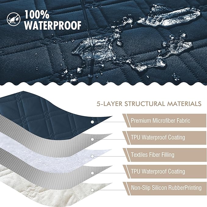 Genina Waterproof Couch Cover, Washable Anti-Slip 51 inch Loveseat Sofa Covers
