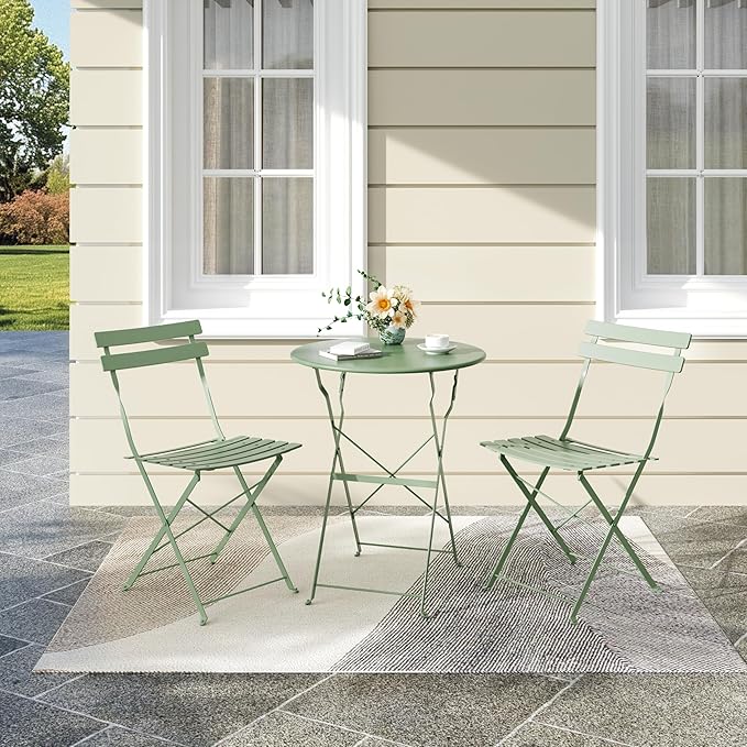 Bistro Table and Chairs Set of 2, 3 Piece Outdoor/Indoor Folding Patio Bistro