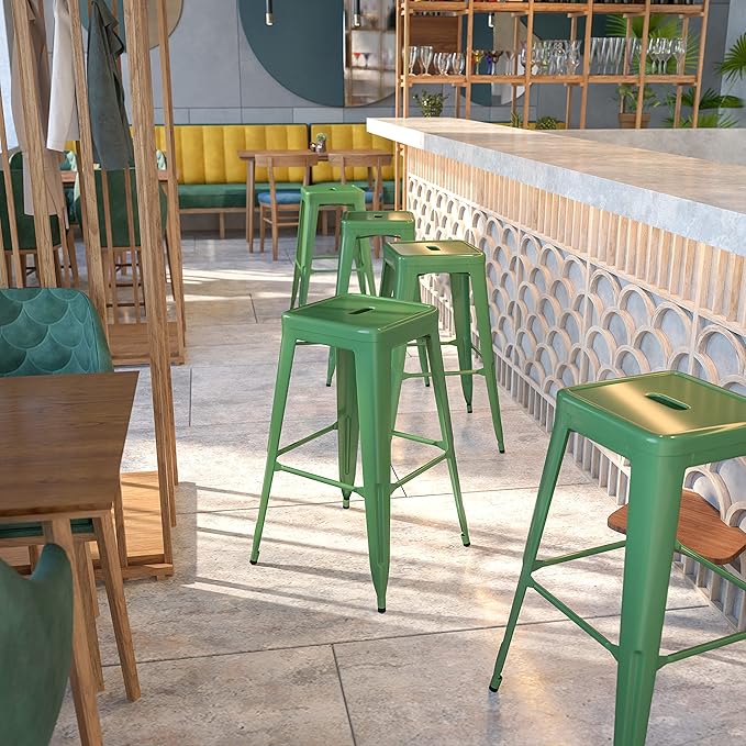 Flash Furniture Commercial Grade 30" High Backless Green Metal Indoor-Outdoor