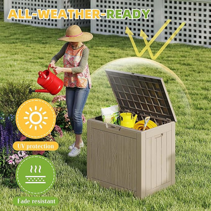 ROJIK Outdoor Storage Housing Deck Box - Waterproof Patio Furniture, Garden Tools, Cushions, Pool Accessories Storage Bench with Lockable Lid and Side Handles (Grey)