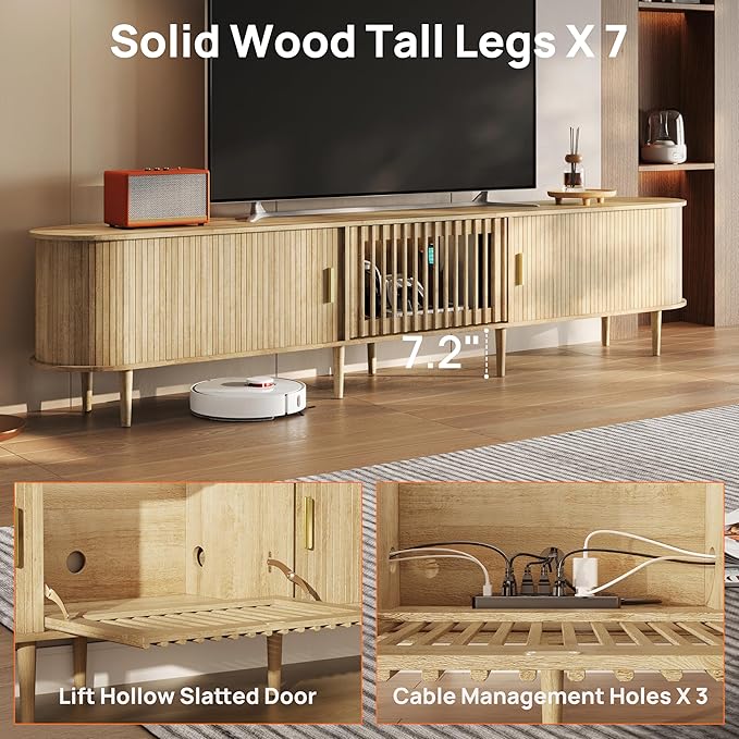 94.5" Fluted Mid Century Modern TV Stand