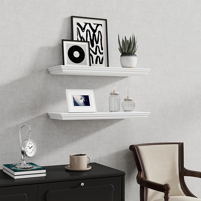 Fun Memories Floating Shelves 24 Inch Long, 9.3 Inch Deep Classic Crown Molding