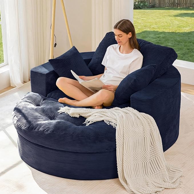 MAXYOYO Oversized Round Chaise Lounge Sofa, Upholstered Lounge Chair