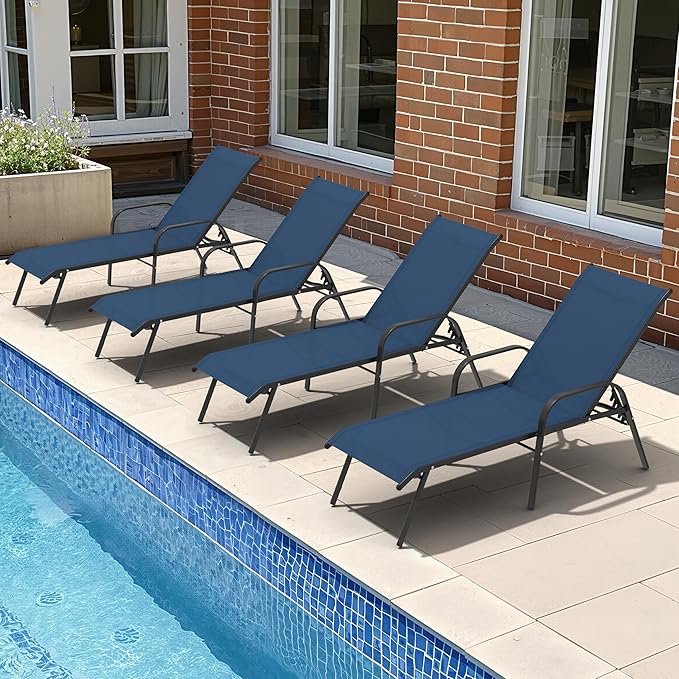 Crestlive Products Outdoor Chaise Lounge Chair, 5-Position Pool Lounge Chairs
