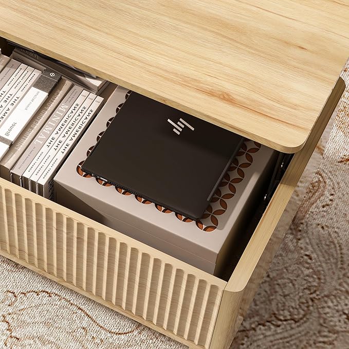 LYNCOHOME Fluted Lift Top Coffee Table