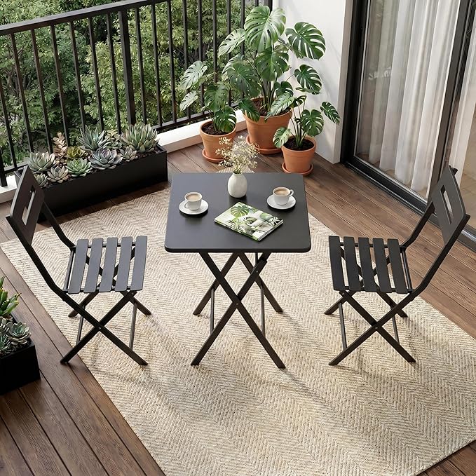 GarveeTech 3-Piece Folding Bistro Set, Heavy Duty Outdoor Patio Furniture