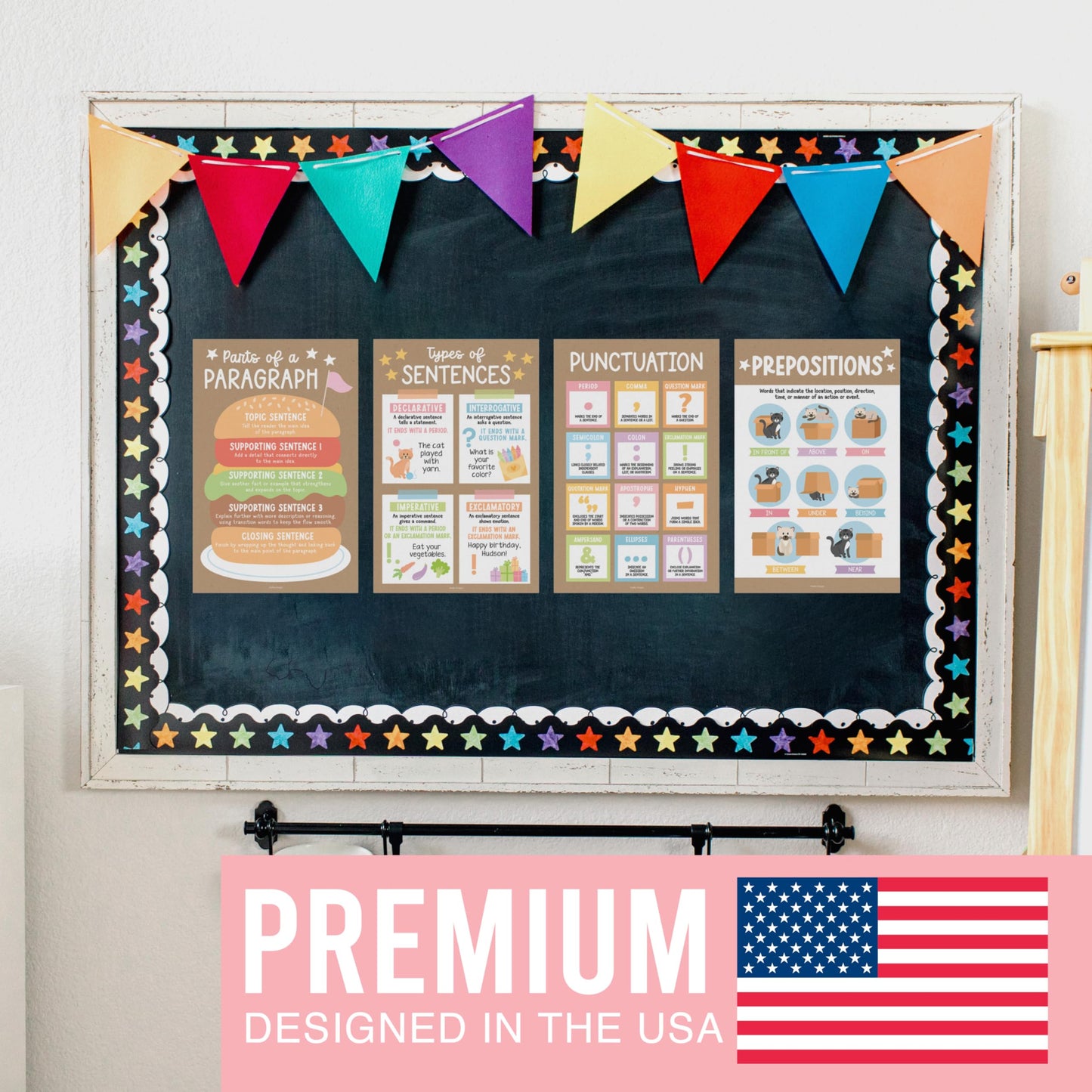 Parts of Speech Posters for Classroom Must Haves - 12 English Grammar Posters, Writing Process Language Arts for Homeschool, Elementary & Middle School, ELA 3rd 4th & 5th Grade Kraft Classroom Decor