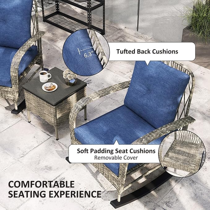 Outsunny 3 Piece Wicker Patio Furniture Set, PE Rattan Rocking Chairs