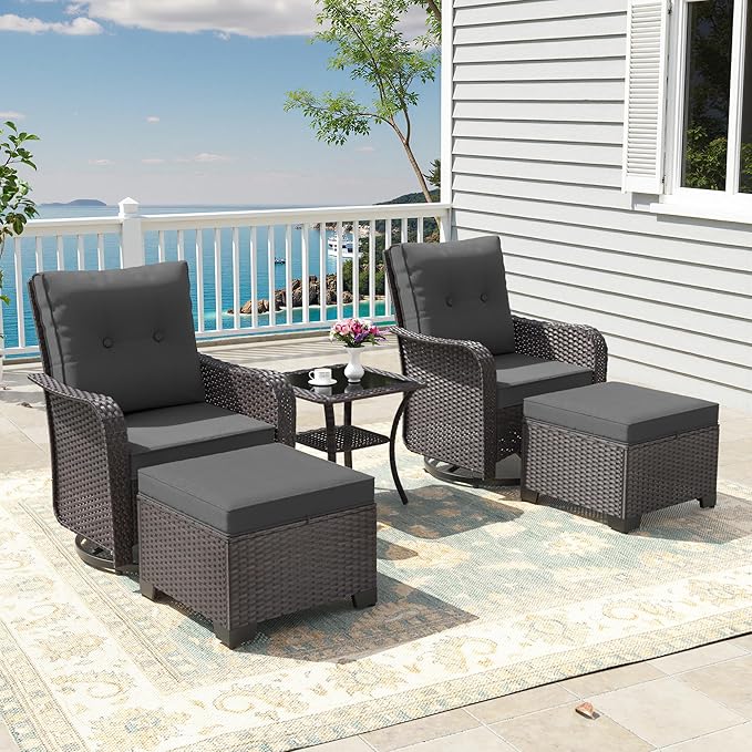 ALAULM 5-Piece Outdoor Swivel Rocking Chair Set