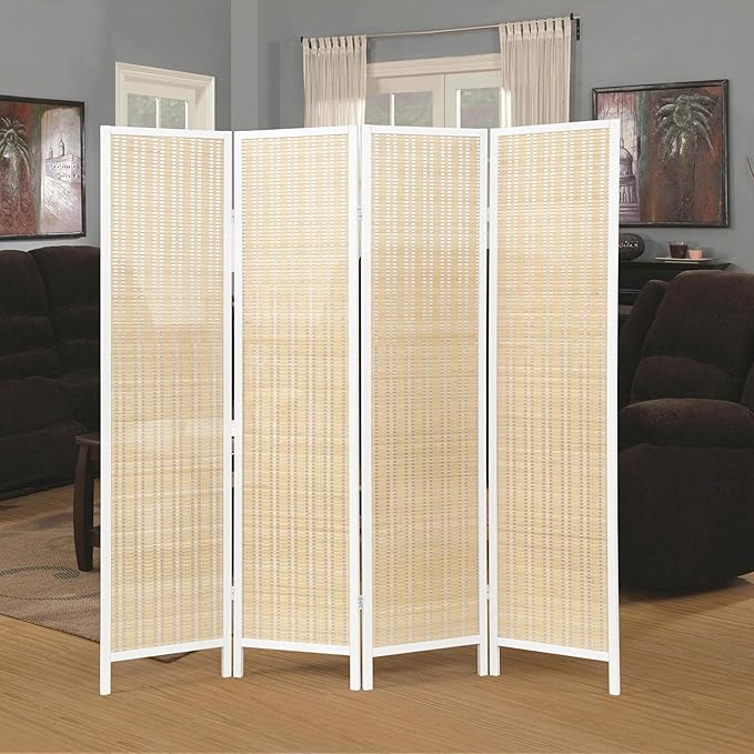 Roundhill Furniture Inkwell 4-Panel Bamboo Room Divider, Folding Portable