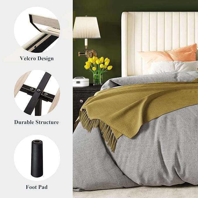 Allewie Full Size Velvet Bed Frame/Vertical Channel Tufted Wingback