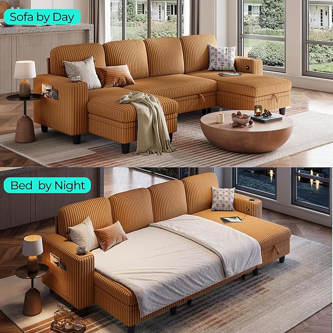 LINSY HOME Sectional Sleeper Sofa Pull Out Couches