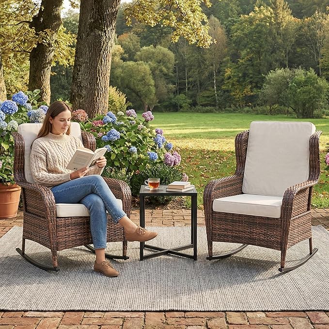 GarveeLife Single Wicker Rocking Chair, Classic Rattan Rocker