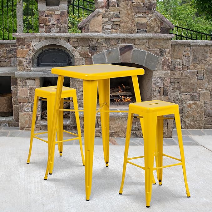 Flash Furniture Lily 4 Pack Commercial Grade 30" High Backless Yellow Metal