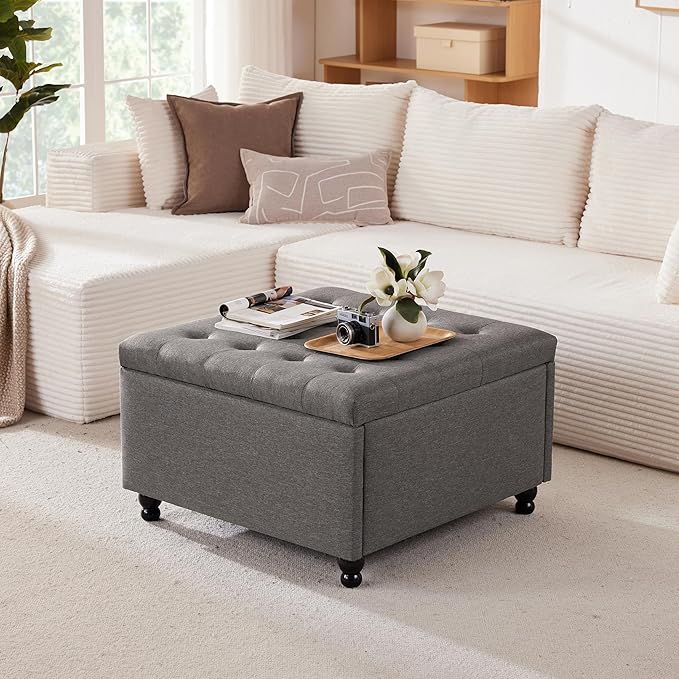Weture 30 Inch Large Square Storage Ottoman Coffee Table, Oversized Square