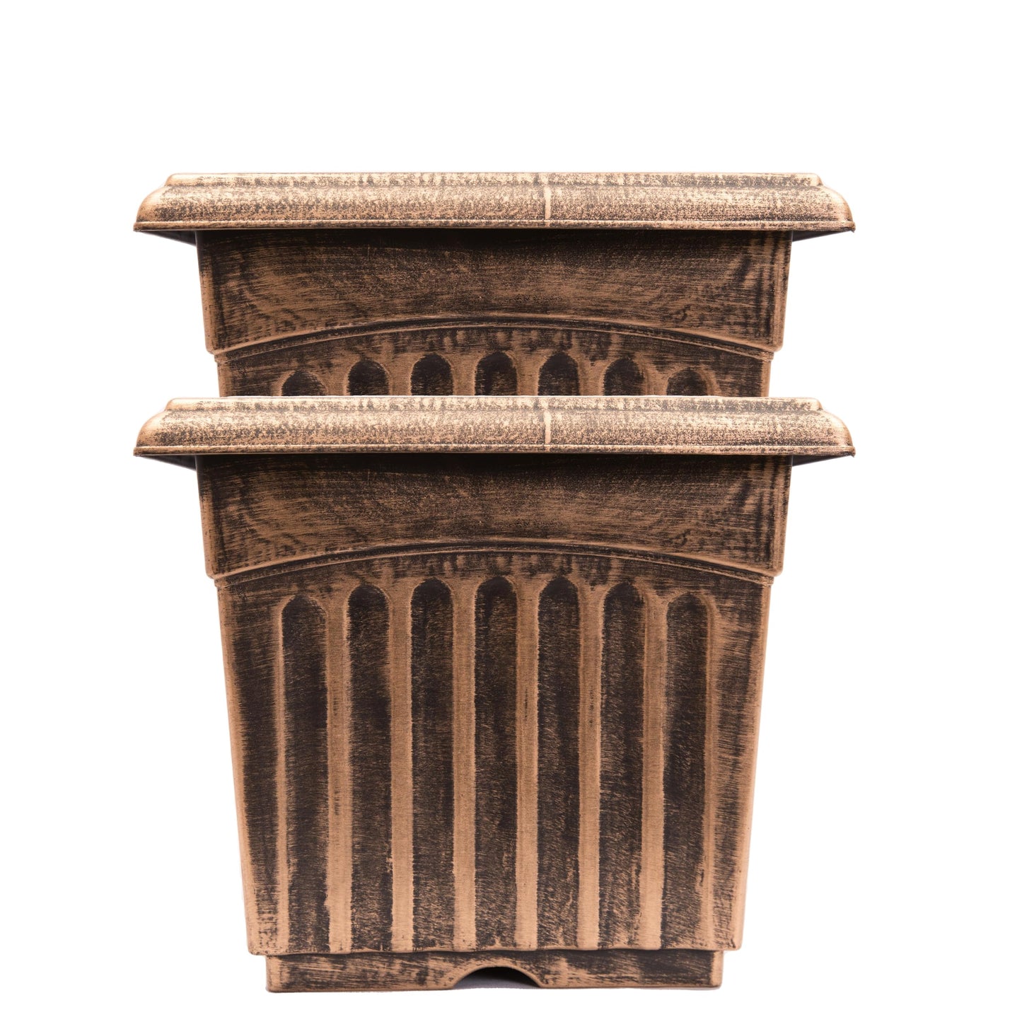 Sapphire USA 9" Square Planter Rustic Greek Column Look Set of 2 Flowerpot for Nursery Indoor Outdoor Garden Patio Office and Home Decor (Medium, Gold)