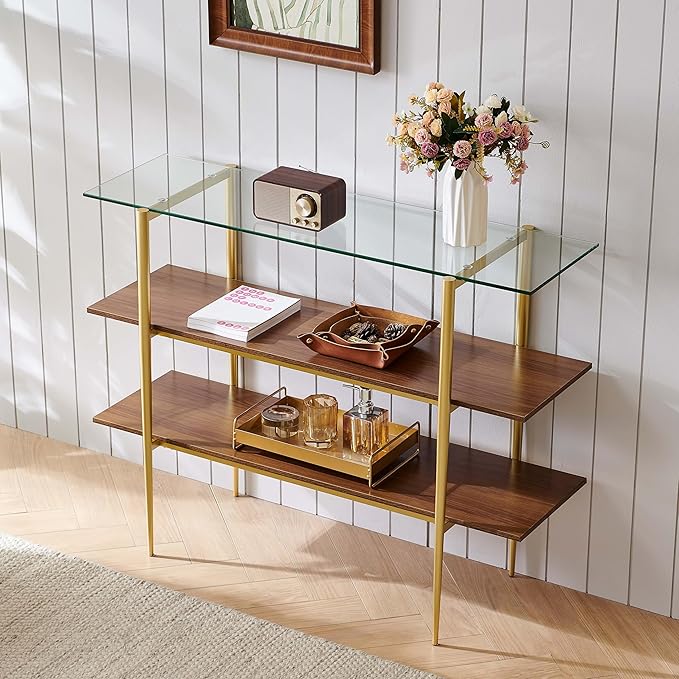 LumFurn Glass Console Table for Living Room, Foyer & Entrance, H41 x W14 x