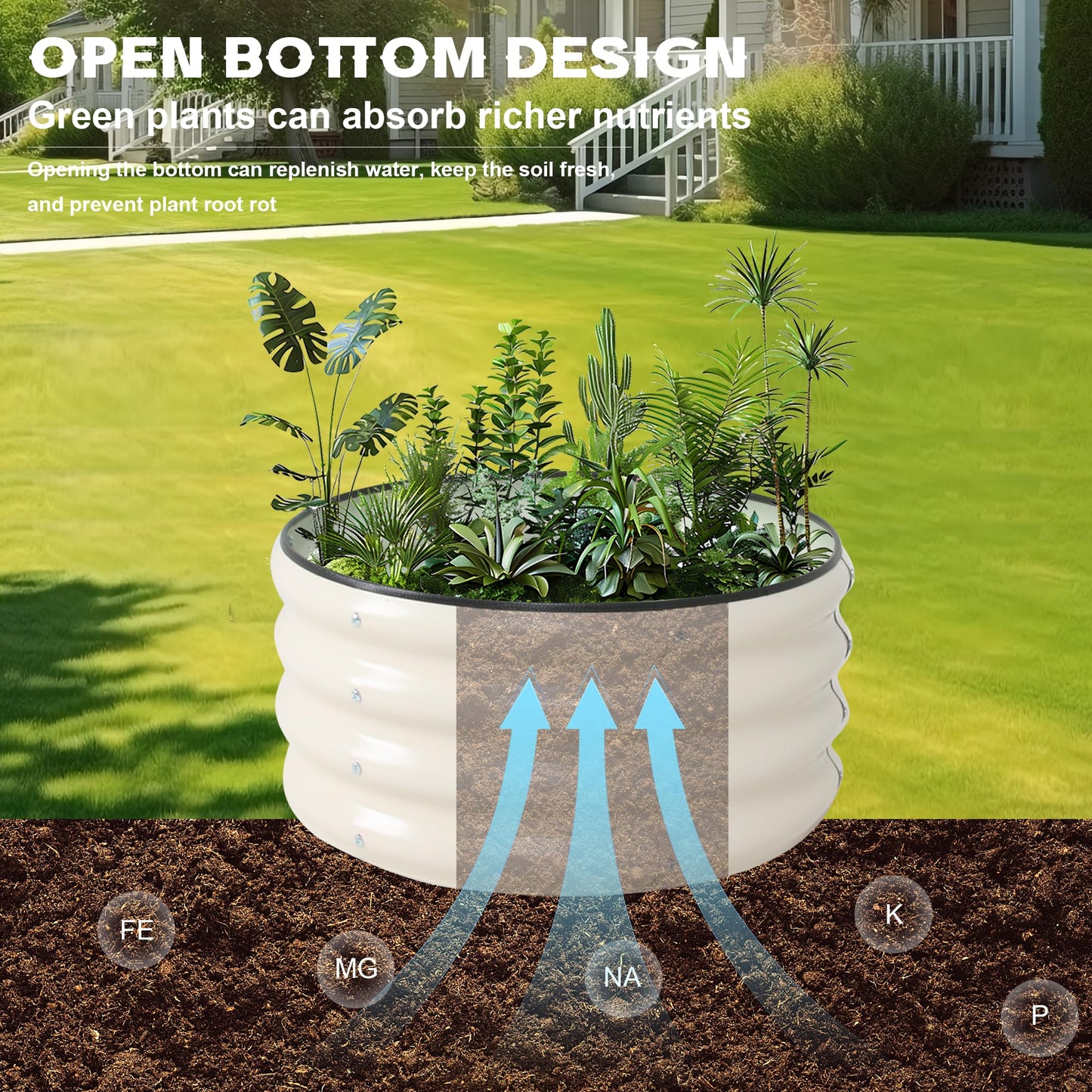 ToBoom Galvanized Raised Garden Bed Kit Outdoor Metal Garden Planter Box for Backyard Gardening, Planting Vegetables, and Patio (Dia23.6"x11.8")