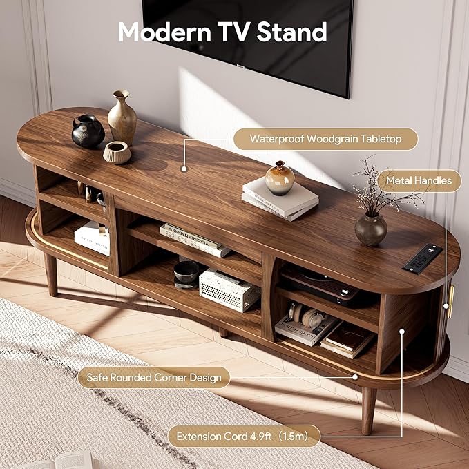 Decofy Mid Century TV Stand for TVs up to 70 Inches, Entertainment Center