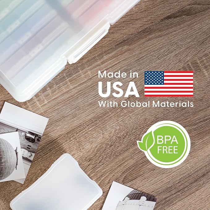 IRIS USA 4" x 6" |Made in USA| 2-Pack Photo Organizers and Picture Storage Box with Handle, 16 Inner Cases/Containers for Tasks, Stickers, Ephemera, & Flashcards - Pearl