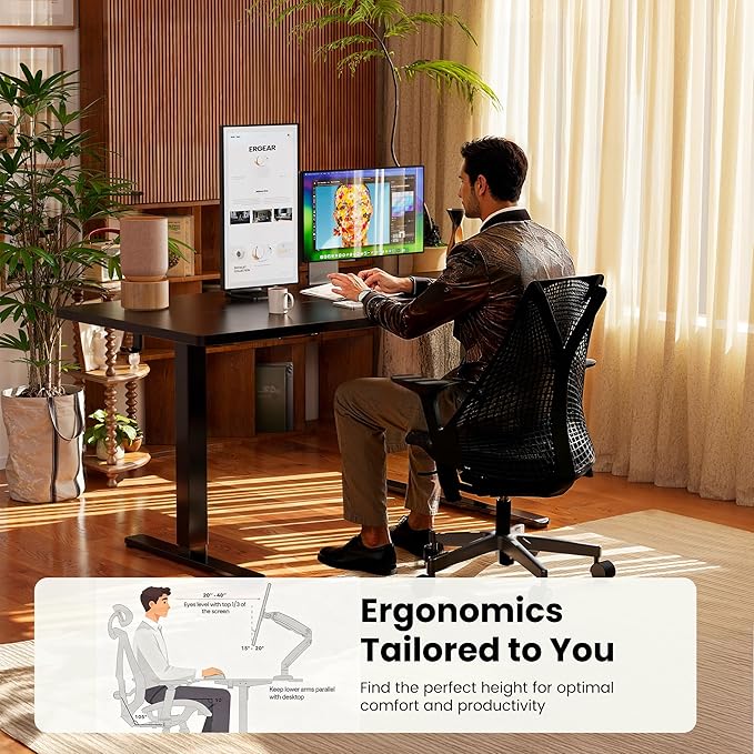 ErGear Height Adjustable Electric Standing Desk, 32 x 19 Inches Sit Stand up Desk, Memory Computer Home Office Desk, Black+Gold