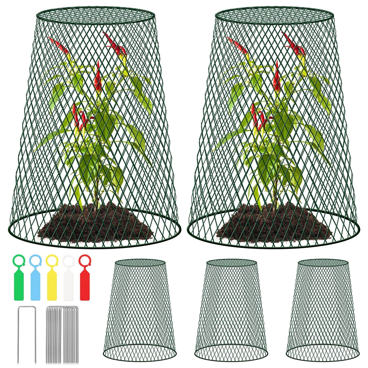 5 Packs 12"x15" Garden Cloches for Plants, Plant Protectors from Animals,Plant Cages for Outdoor Plants,Plant Covers from Animals,Chicken Wire Cloche with Stakes & Labels for Protect Plants,Vegetables