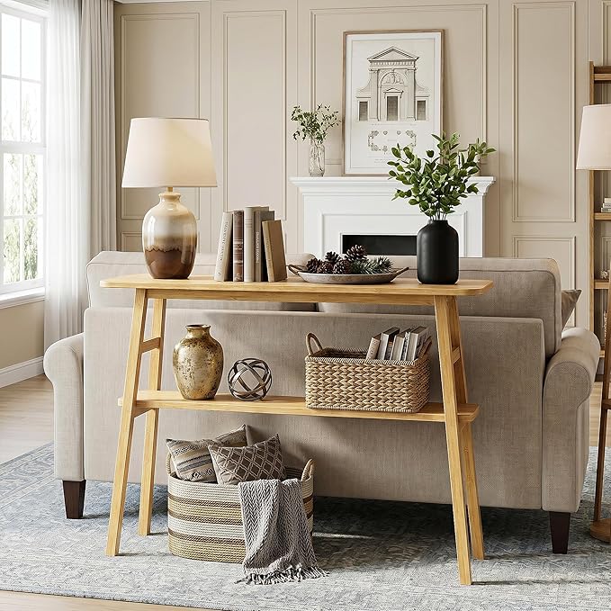 39.4" Solid Bamboo Entryway Console Table, Sofa Table Behind Couch, Narrow
