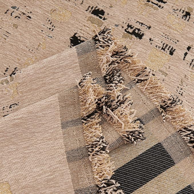 DREAMINGO Abstract Chenille Couch Cover Blanket Coffee Black Boho Sofa Cover