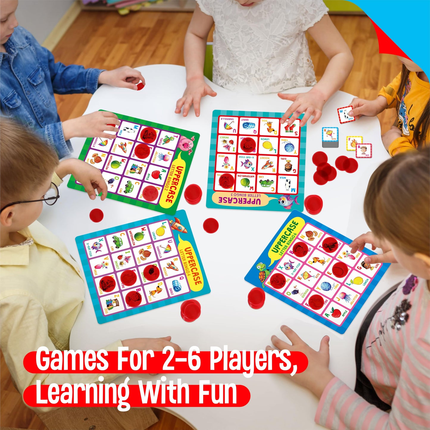 SpriteGru Alphabet Bingo Game, Uppercase/Lowercase/First Words Bingo Educational ABC Letter Learning Board Game for Kindergarten and Preschool Kids Aged 4+, Perfect for Classroom & At Home