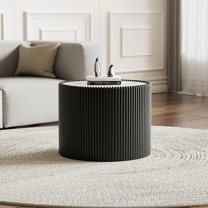 SSLine Round Drum Coffee Table Set of 2 Modern Sintered Stone Top Nesting