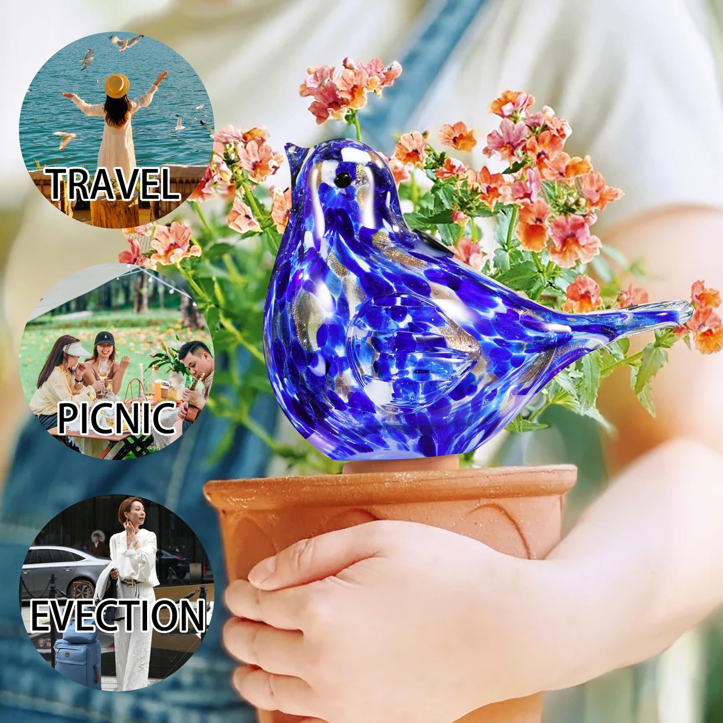 Naboher Glass Bird Shaped Plant Watering Ball Glass Automatic Watering Ball Flower Pot Insertion Spike Drip Irrigation Device Watering Ball Irrigation System Plant Enthusiast Gift (Dark Blue)