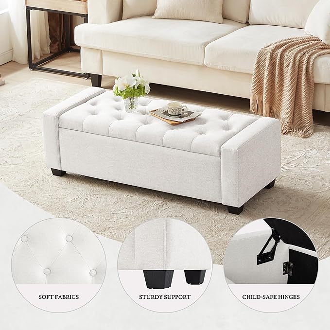 Huatean Home 48" Ottoman with Storage, Upholstered Entryway Bench with Seating
