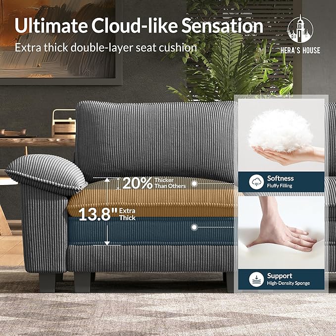 HERA'S HOUSE 124" Modular Sectional Sofa, Oversized L Shaped Couches
