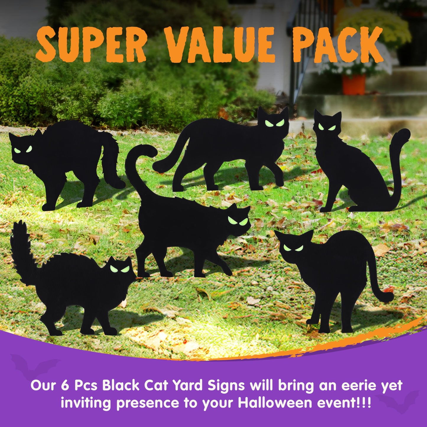 JOYIN 6 Pcs Halloween Yard Signs Decorations Outdoor, Halloween Black Cat Stakes with Glow in Dark Eyes, Scary Silhouette Decor for Pathway Graveyard Yard Garden Lawn Patio Party Supplies