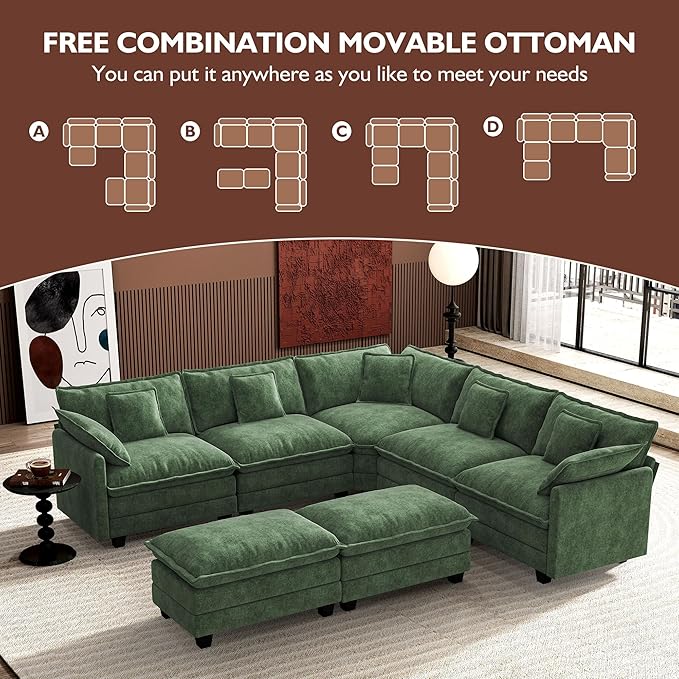 Ihanherry 114" V-Shaped Modern Sofa Modular Sectional Cloud Couch