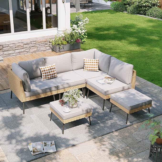 Aoxun 6-Piece Patio Furniture Set, Wicker Outdoor Furniture