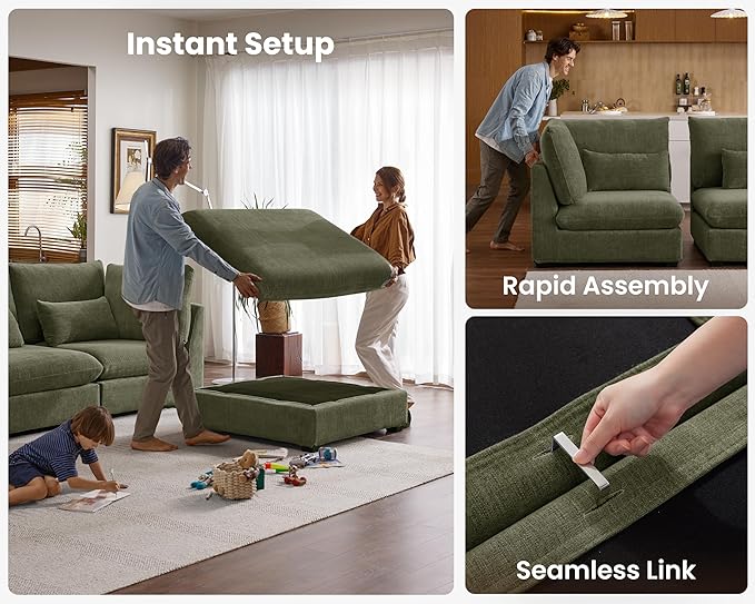 77" Oversized Chenille Couch Modular Sectional Sofa, Washable Cloud Couch