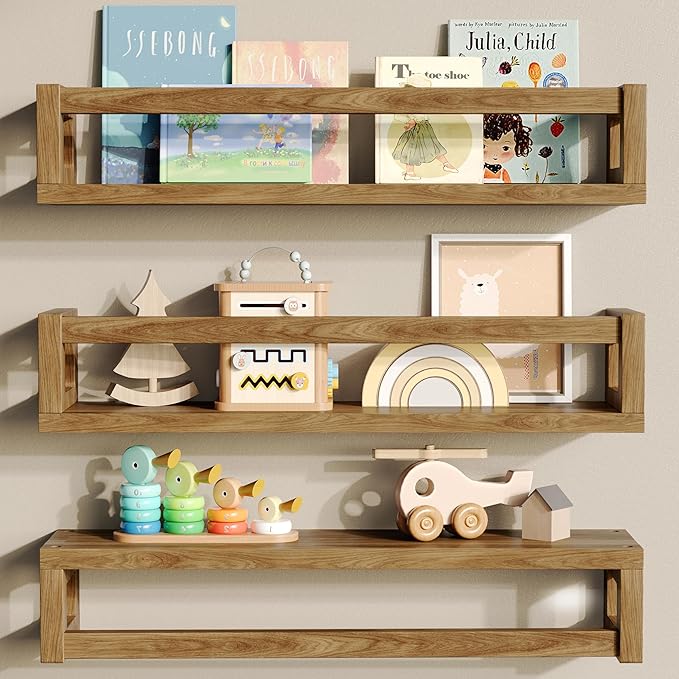 TidyCorner Upgraded Thick Floating Shelves, Solid Wood Bookshelf