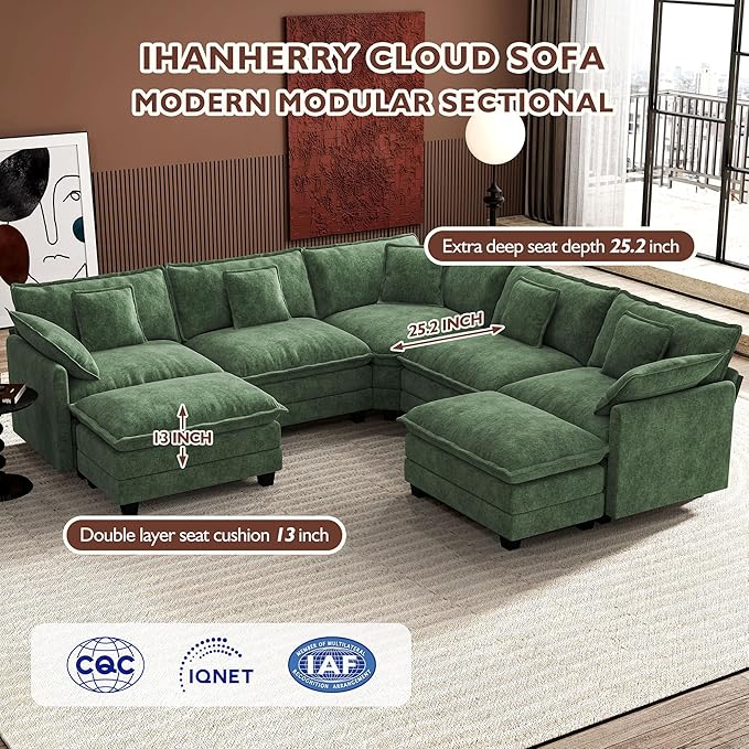Ihanherry 114" V-Shaped Modern Sofa Modular Sectional Cloud Couch