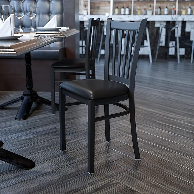 Flash Furniture 4 Pack HERCULES Series Black Vertical Back Metal Restaurant
