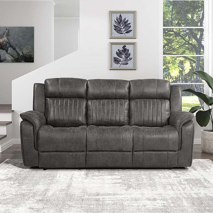 Lexicon 83.5" W Manual Double Reclining Sofa, Polished Microfiber Recliner Sofa