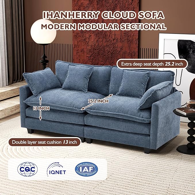 Ihanherry Cloud Sofa 77 Inch Loveseat, Modern Sectional Couch, 2-Seats Sofa