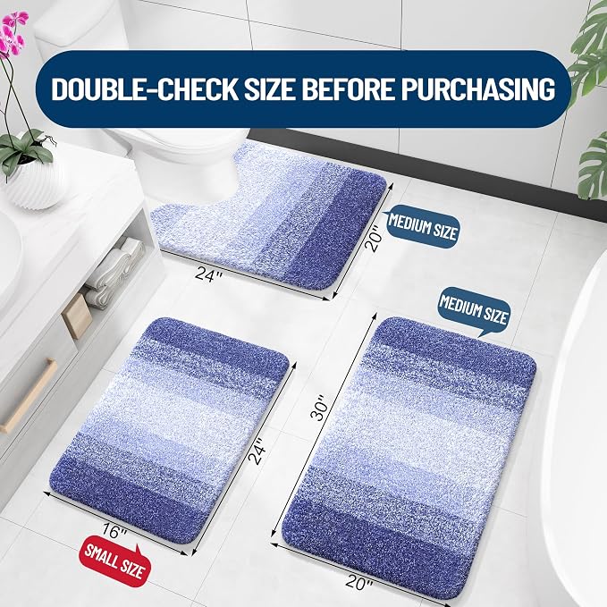 OLANLY Bathroom Runner Rugs Mat 70x24, Extra Soft Absorbent Microfiber Bath Rugs, Rubber Backing, Quick Dry, Washable Long Bath Mats for Bathroom, Tub and Shower, Home Decor Accessories, Blue-Violet