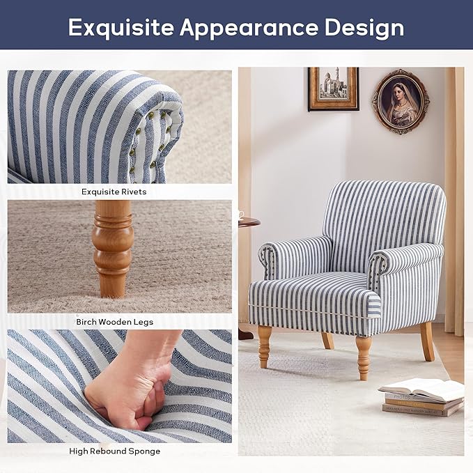 HUIMO Linen Fabric Accent Chair, Mid-Century Modern Armchair