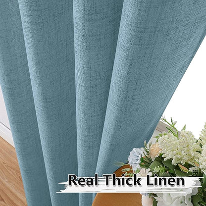 Tollpiz Linen Curtain Bedroom Rod Pocket Semi Sheer Curtains Burlap Light Filtering Thick Linen Drape for Living Room, 38 x 84 inches Long, Dusty Blue, Set of 2 Panels