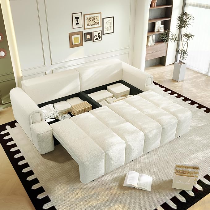 KEIKI 90.2" 4-Seater Modern Convertible Sofa Bed – Teddy Fabric Couch